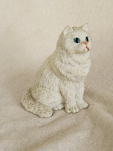 Sitting white cat green eyes pink nose Figurine small ceramic matte 3" EUC - Picture 1 of 7