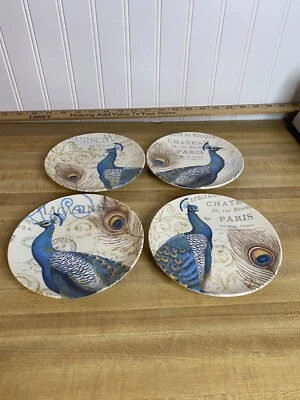 Preowned, Never Used Cracker Barrel Peacock 6" Plates  "Canape" Set of 4 Ceramic - Image 1 of 4