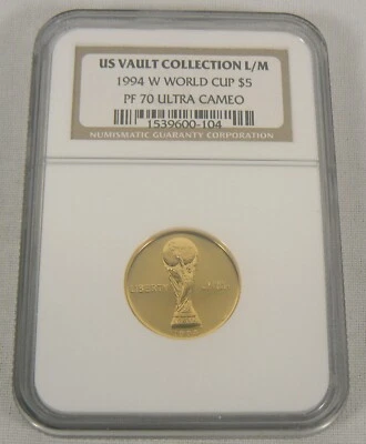 1994-W 0.24 oz World Cup $5 Gold Commemorative NGC PF70 ULTRA CAMEO - Image 1 of 2