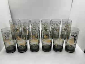 Bicchieri vintage Barware MCM Federal Glass 22K Zodiac Smoke Highball SET COMPLETO 12 - Foto 1 di 9