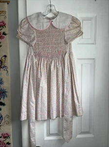 Vintage POLLY FLINDERS Smocked Pink Floral Cottagecore Dress, Girl's Size 8 - Picture 1 of 12
