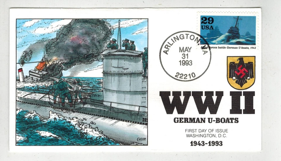1993 COLLINS HANDPAINTED WORLD WAR 2 PATRIOTIC GERMAN U-BOATS SINKING SHIP - Image 1 of 1