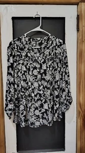 Blusa Mujer Roz&Ali Blanco y Negro Floral Manga Larga Talla XL - Imagen 1 de 6