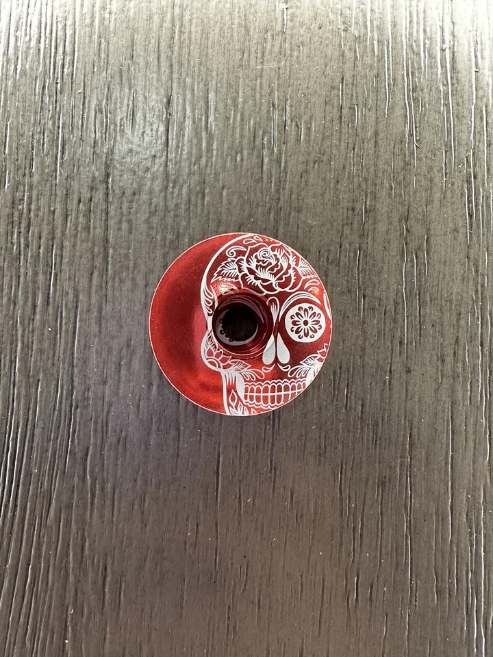 Mexican Day of the Dead Sugar Skull Bicycle Headset Top Stem Cap 1 1/8" Red - Image 1 of 1
