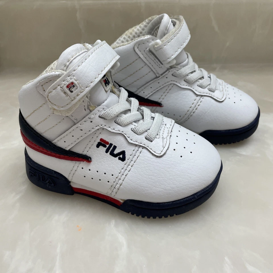 Fila Toddlers Boys Size 5 Mid Retro Basketball Shoes Sneakers White Navy Red - Image 1 of 4