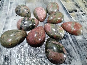 Natural Unakite Cabachon, Teardrop, 25x18x7mm, 5 pce. Mixed - Picture 1 of 3