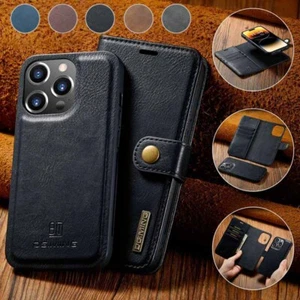 Removable Wallet Case Leather Flip Cover For iPhone 16e/15/14/13/12/11 XR SE 8 - Picture 1 of 33