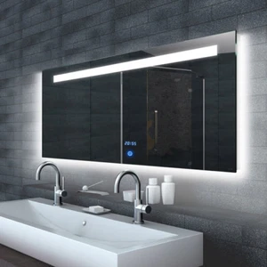 LED Badezimmer Bad licht Wand Hänge spiegel Touch & Uhr 80/100/ 120/140/160 x 65 - Bild 1 von 12
