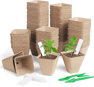 150 Pcs 3In Square Peat Nursery Pots, Biodegradable Herb Seed Nursery Pot Kits - Picture 1 of 12