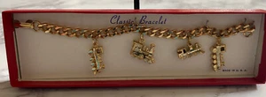 Vintage Gold Tone Train Charm Bracelet 7" Chain USA TEH5-7A - Picture 1 of 5