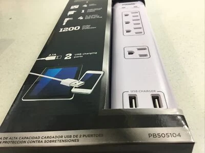 Prime Wire Cable 4 Outlet White Surge Protector Strip 2 USB Charger  PB505104 - Image 1 of 4