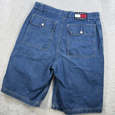 Tommy Hilfiger Pantalones Cortos Para Hombres 36 Azul Suelto Y2K Patín Denim Pantalones Cortos Largos Bolsillo con Solapa Foto 1 de 4