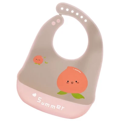 Silicone Baby Bib Waterproof Adjustable Peach 5P7D - image 1 of 4