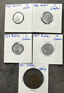 1961, 64, 66 5 Coin Lot. Austria - 10, 2, 1 Shilling Groschen. Aluminum. - Picture 1 of 17