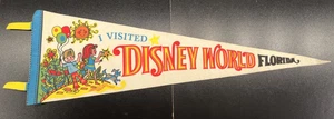 Pennant vintage "I Visited DISNEY WORLD Florida" 25" - RARO E FANTASTICO! - Foto 1 di 15