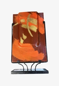 Kunstglas rechteckige Taschenvase Jasmin braun orange und metallic 11x18 - Bild 1 von 4
