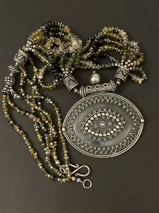 Sterling Silver Necklace Ethnic Antique Vintage Peridot Citrine Heavy 81g 925  - Picture 1 of 10