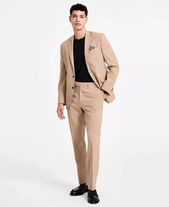 $395 NEW KENNETH COLE Mens 42R Solid Tan Slim 2 Piece Suit W/ Dress Pants 35x32 - Picture 1 of 10