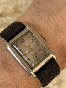 1930s Vintage Tank Watch Swiss Rectangle 15 Jewels WWII Ancre Military 26*33mm - Bild 1 von 23