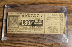 1950er Arthur Maisel's Times Square Restaurant Menü Gutschein Steak Abendessen New York - Bild 1 von 2