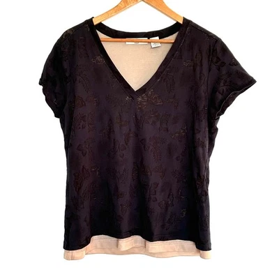 Camisa Tiara International para mujer XL negra mariposa floral en relieve en capas Foto 1 de 4