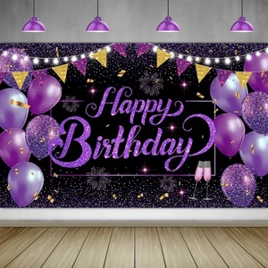 Purple Birthday Banner Happy Birthay Decorations for Women - Large Happy Birt... - Picture 1 of 6