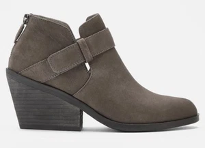 Eileen Fisher Ives Nubuck Bootie Women’s 12 Graphite Gray Cutout Heeled Zip - Picture 1 of 11