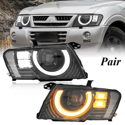 2PCS Front LED DRL Headlights Full Assembly For Mitsubishi Pajero V73 2000-2011 - Image 1 of 4