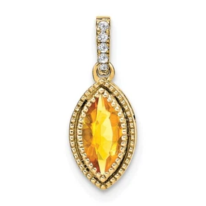 14k Yellow Gold Marquise Citrine and Diamond Pendant Perfect Gift for Her - Picture 1 of 4