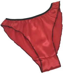 BRIGHT RED shiny SATIN BIKINI panties FRILLY fluted knickers Made in France - Picture 1 of 1