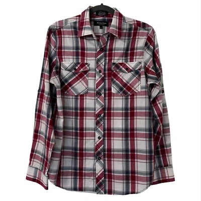 Eighty Eight Platinum Burgundy Plaid Long Sleeve Button Down Shirt Size S Small - Image 1 of 4
