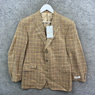 Vintage Aquascutum Jacket Mens 40S Beige Linen Gresley SB Blazer Houndstooth Top - Image 1 of 4