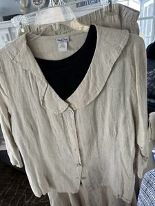 Match Point 100% Linen 3 Pc Jacket & Midi Skirt Black Tank Set Size1xl - Picture 1 of 12