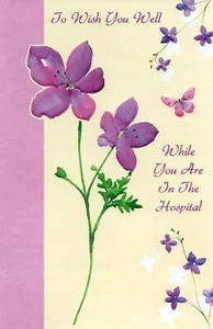 Embossed GET WELL HOSPITAL Card, Purple Flowers by Popular Greetings + Envelope - Picture 1 of 5