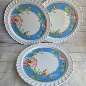 Vintage Servierplatte Set x3 groß 15 Zoll Blumenmuster blau weiß - Bild 1 von 4