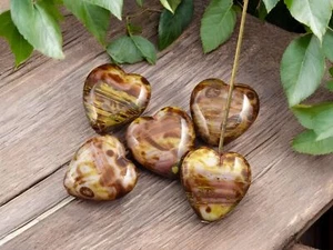 16x15mm Mottled Pink & Beige Travertine Czech Glass Heart Beads - 10 Beads - Picture 1 of 6