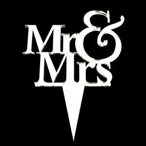Mr & Mrs Cake & Cupcake Toppers, Many Colours & Sizes Plain or Engraved - Picture 1 of 3