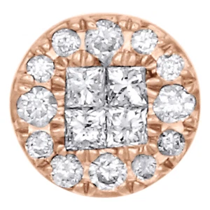 14K Rose Gold Prinzessin & Rund Diamant Kreis Slide Anhänger Mini 1/4 Karat - Picture 1 of 6