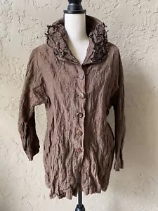 KRISTA LARSON Brown / Cognac  Cotton Applique Shirt Jacket OS - Picture 1 of 8