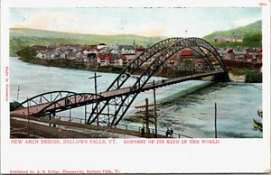 Cartolina Bellows Falls VT ponte ad arco più lungo sul fiume Connecticut - Foto 1 di 2