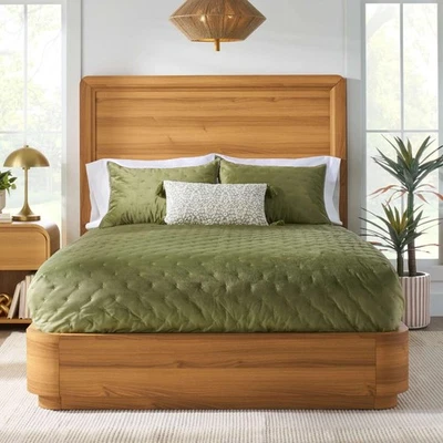 Muebles de dormitorio modernos Juliet Queen con plataforma cama madera maciza marrón miel Foto 1 de 4