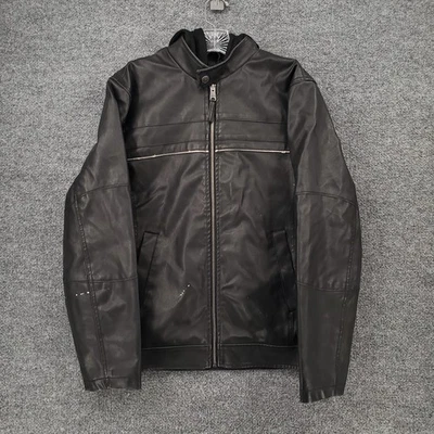 Chaqueta DE COLECCIÓN Arizona Jean Co Para Hombre S Pequeña Negra Imitación Cuero Con Capucha Moto Y2K Foto 1 de 4