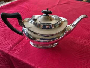 Silver Plate Teapot With Black Handle And Lid Knob - Picture 1 of 4