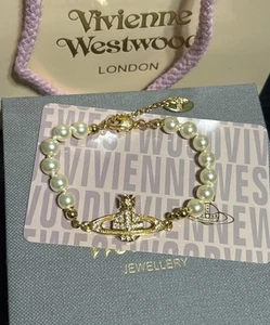 Vivienne Westwood Gold White Pearl Bracelet WITH BOX! - Picture 1 of 6