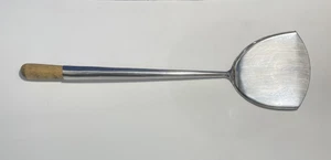Stainless Steel Wok Spatula Chuan Turner Wood Handle Vintage 14.25 In - Picture 1 of 7