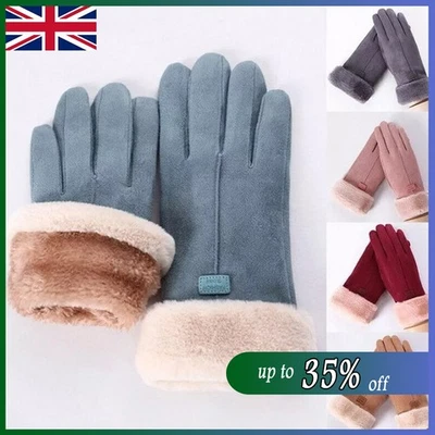 Ladies Women Winter Gloves Touch Screen Fleece Suede Warm Soft Fur Lined Thermal - Image 1 of 4