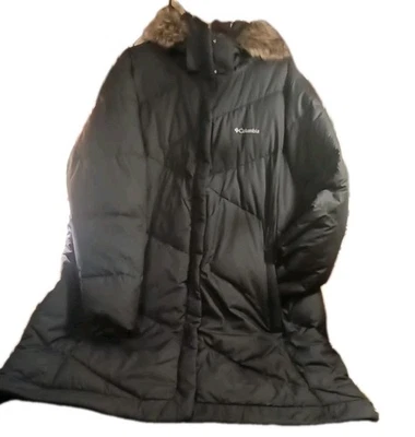 Parka acolchada Columbia con capucha forrada de piel sintética, hasta la rodilla azul de nailon talla 3XL... BF Foto 1 de 4