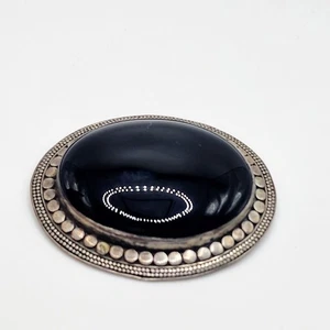 Grande spilla ovale vintage onice nera argento sterling 925 pesante sud-ovest - Foto 1 di 5