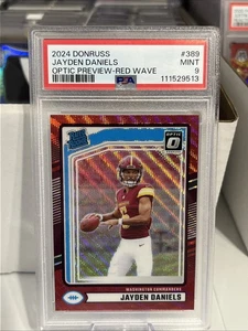 PSA 9 Donruss- Rated Rookie Jayden Daniels #389 Optic Preview Red Wave Prizm - Picture 1 of 2