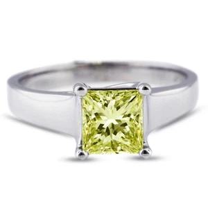 Anillo de compromiso solitario de 14 k de diamantes naturales princesa SI1 amarillo de 2,67 quilates - Imagen 1 de 11